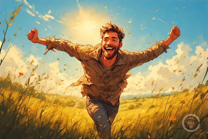 man running wild and free in countryside